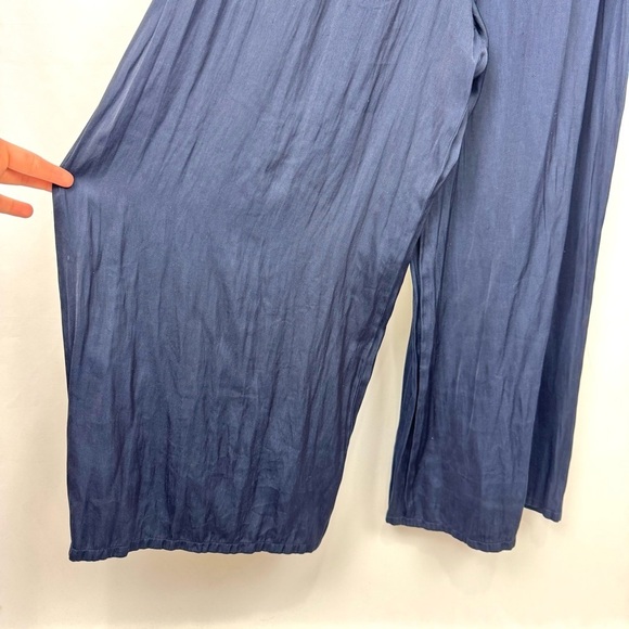 Loft Navy Satin Silky Flutter Sleeve Wide Leg Jumpsuit Sz 8 Contemporary Modern - Picture 6 of 16